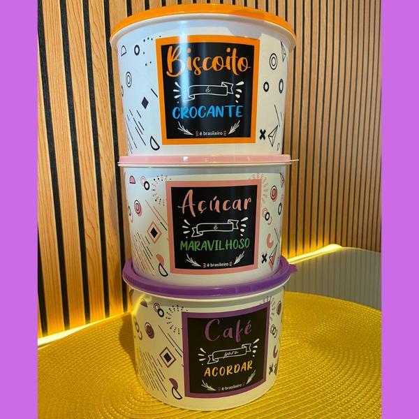 Imagem de Jogo de Latas 3 Peças Estampado Café Açúcar Biscoito 2 Litros Multicolorido Pedreira Utilidades