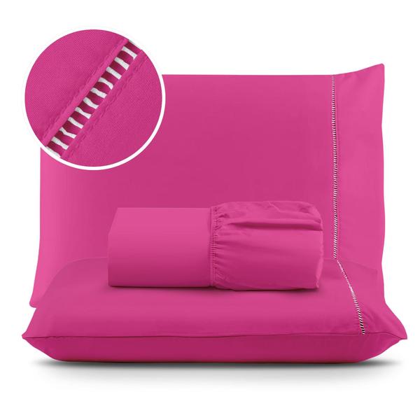 Jogo de Lençol 03 Peças 400 Fios MicroPercal Ponto Palito - Cama Solteiro Casal Queen King...