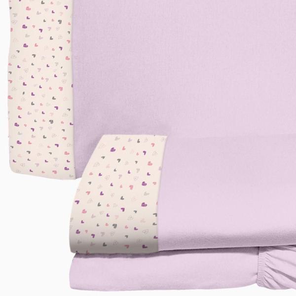 Jogo de Lençol 3 Peças Solteiro 78cm Cama Auxiliar Coraçõezinhos Lilás 100% Algodão Arrumadinho Enxovais Imagem de Jogo de Lençol 3 Peças Solteiro 78cm Cama Auxiliar Coraçõezinhos Lilás 100% Algodão Arrumadinho Enxovais