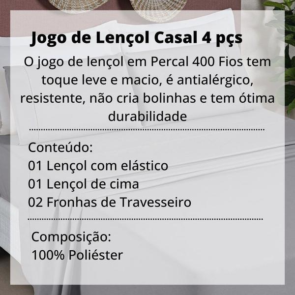 Imagem de Jogo De Lençol Cama Casal Padrão Bordado Inglês 04 peças Percal 400 Fios Elegance