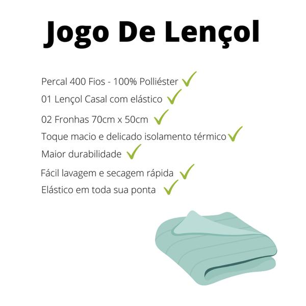 Imagem de Jogo De Lençol Cama Casal Padrão Box Elástico Micro Percal 400 Fios 3 Peças Com Fronha