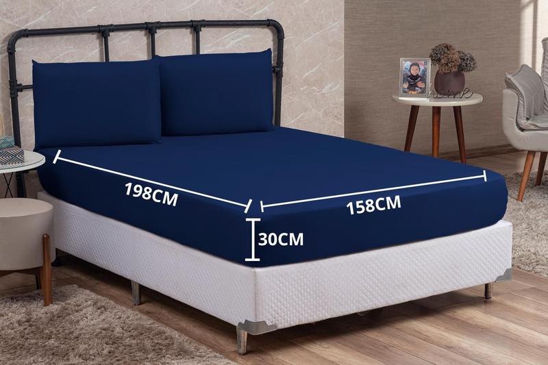 Imagem de Jogo de Lençol Cama Queen 04 peças 30CM Altura Liso Cama Box Poliéster