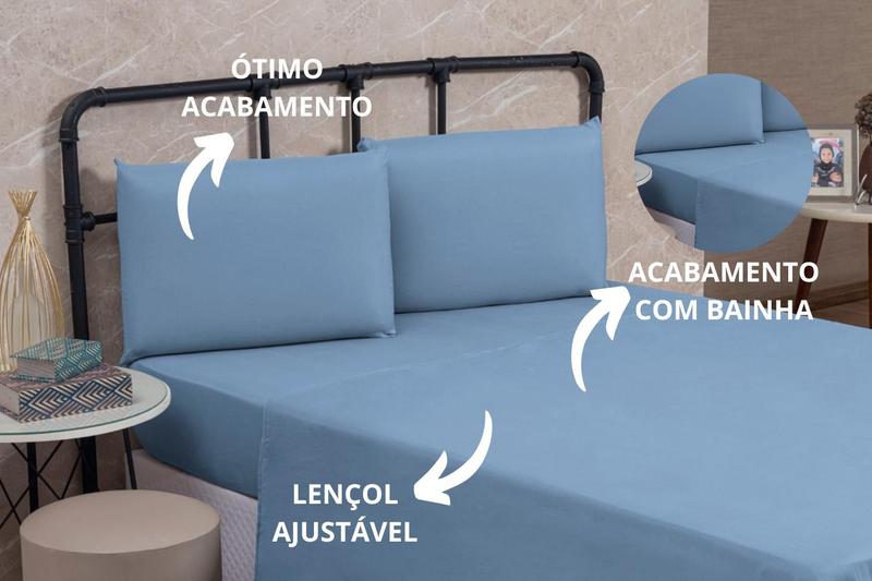 Imagem de Jogo de Lençol Cama Queen 04 peças 30CM Altura Liso Cama Box Poliéster