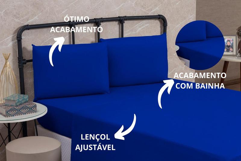 Imagem de Jogo de Lençol Cama Queen 04 peças 30CM Altura Liso Cama Box Poliéster