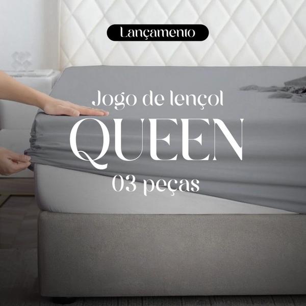 Imagem de Jogo de Lençol Cama Queen Box 3 Peças Liso 1,98m x 1,58m x 30cm - Diversas Cores