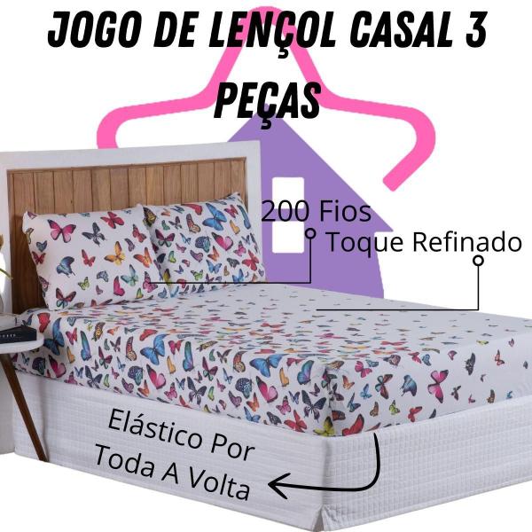 Imagem de Jogo de Lençol Casal 3 Peças 200 Fios Percal Estampado