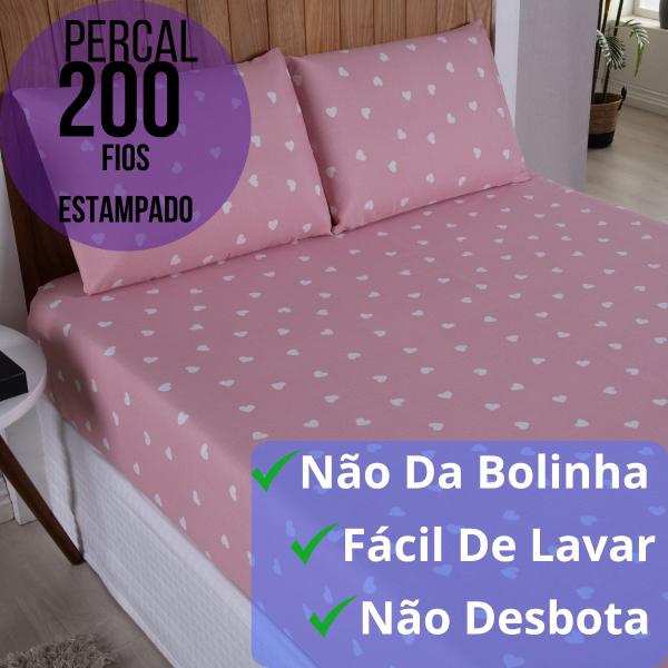 Imagem de Jogo de Lençol Casal 3 Peças 200 Fios Percal Estampado