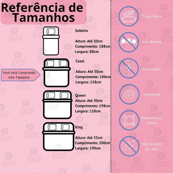 Imagem de Jogo de Lençol Casal 3 Peças Com Elástico 100% Algodão Fio30 BonaCasa