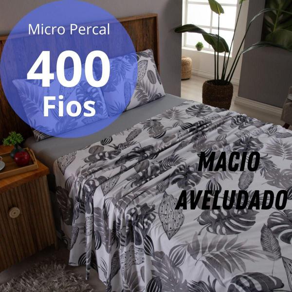 Imagem de Jogo De Lençol Casal 4 Peças 400 Fios Estampado Micro Percal