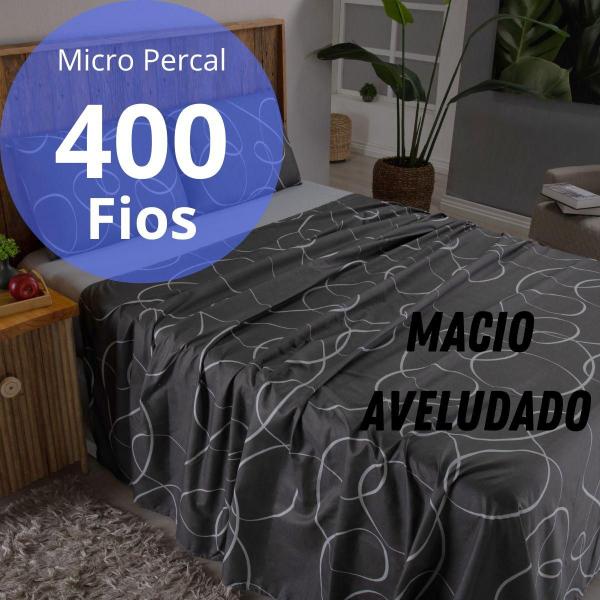 Imagem de Jogo De Lençol Casal 4 Peças 400 Fios Estampado Micro Percal