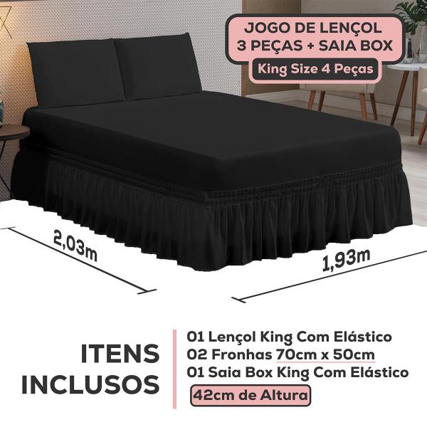 Imagem de Jogo De Lençol Casal King Size 3 Peças + Saia-box Jogo de Cama 4 Peças