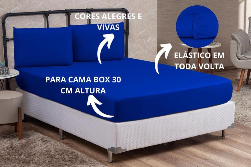 Imagem de Jogo de Lençol Casal King Size Linha BASIC Cama Box 03 Peças Jogo de Cama com Elástico para Revenda