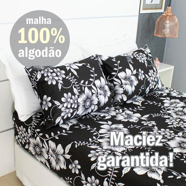 Imagem de Jogo de Lençol Casal Malha 100% Algodão 3 Peças Estampado