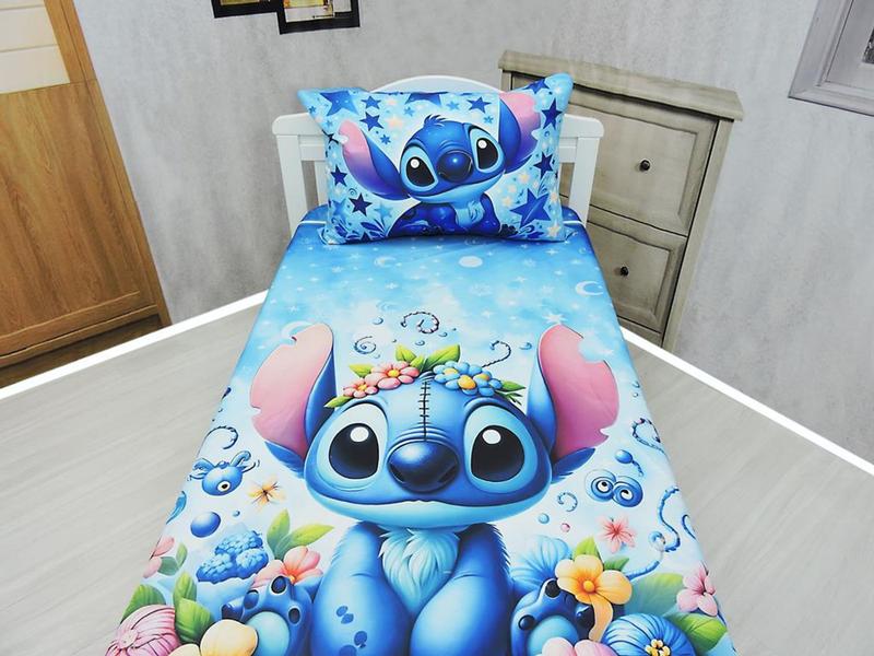 Jogo De Lençol Cobre Leito Fronha Stitch Infantil Decorativo - Fantasia Bras Imagem de Jogo De Lençol Cobre Leito Fronha Stitch Infantil Decorativo