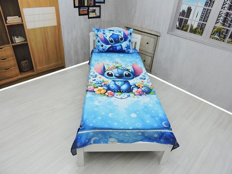 Jogo De Lençol Cobre Leito Fronha Stitch Infantil Decorativo - Fantasia Bras Imagem de Jogo De Lençol Cobre Leito Fronha Stitch Infantil Decorativo