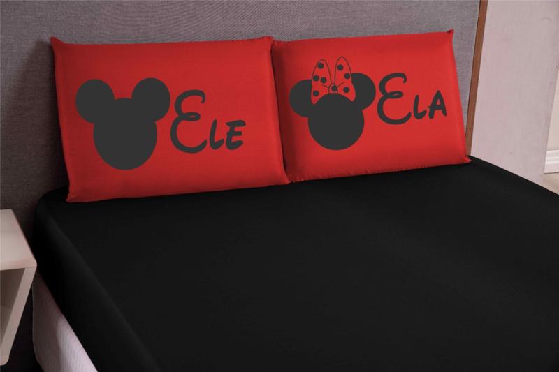 Imagem de Jogo De Lençol estampa Ele/Ela casal queen 03 peças Vermelho Preto