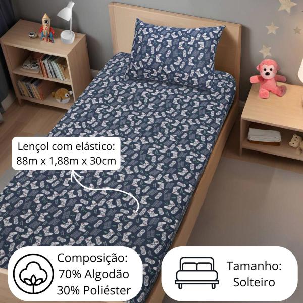 Imagem de Jogo De Lençol Game Blue Azul Infantil Cama Solteiro Doce Vida Kids 2 Peças