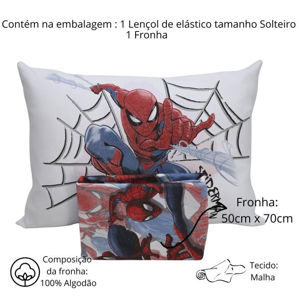 Imagem de Jogo de Lençol Infantil Homem Aranha Simples Solteiro 2 Peças Spider Man Textura Portallar