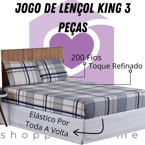 Imagem de Jogo De Lençol King 3 Peças 200 Fios Percal estampado