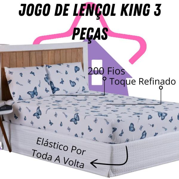 Imagem de Jogo de Lençol king 3 Peças 200 Fios Percal Estampado