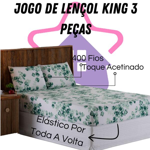 Imagem de Jogo De Lençol King 3 Peças 400 Fios Estampado Micro Percal