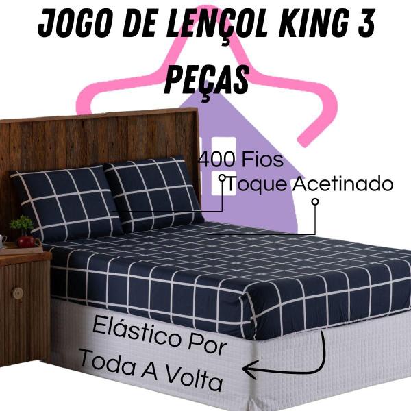 Imagem de Jogo De Lençol King 3 Peças 400 Fios Estampado Micro Percal