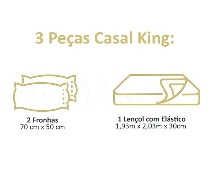 Imagem de Jogo de Lençol King 3 Peças Percal 400 Fios Ponto Palito