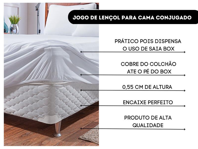 Imagem de Jogo de Lençol Luva Conjugado CASAL 3 Peças Algodão Percal 200 fios  para Cama Box Dispensa Saia