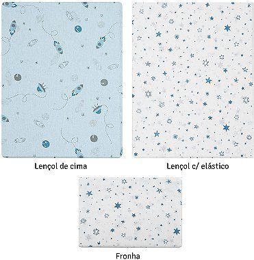 Imagem de Jogo De Lençol para Berço Tamanho Americano Papi Compose 3 Peças Espaço Azul - Papi Textil