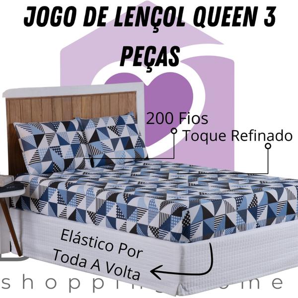 Jogo De lençol Queen 3 peças 200 Fios percal Estampado - Bela Casa Shopping Home Imagem de Jogo De lençol Queen 3 peças 200 Fios percal Estampado