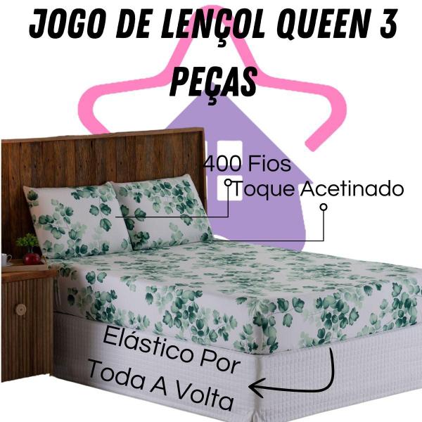 Imagem de Jogo De Lençol Queen 3 Peças 400 Fios Estampado Micro Percal