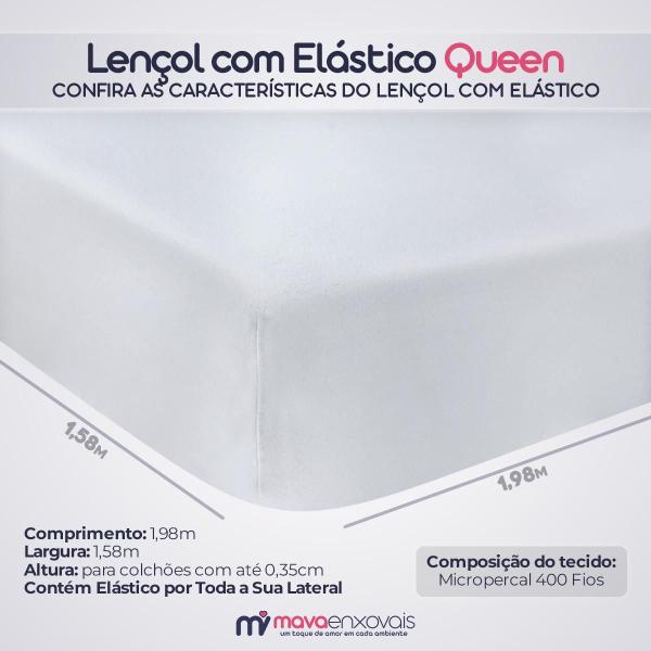 Imagem de Jogo de Lençol Queen 4 Peças 400 Fios Ponto Palito com Elástico Cama Box