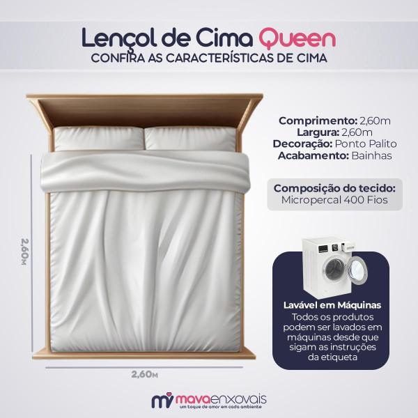 Imagem de Jogo de Lençol Queen 4 Peças 400 Fios Ponto Palito com Elástico Cama Box