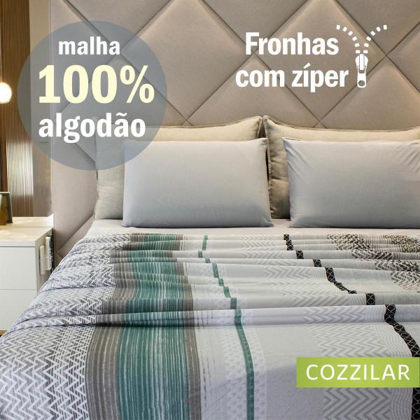 Imagem de Jogo de Lençol Queen 4 Peças Estampado COZZILAR - Malha 100% Algodão, Toque Delicado e Elegância para Seu Quarto