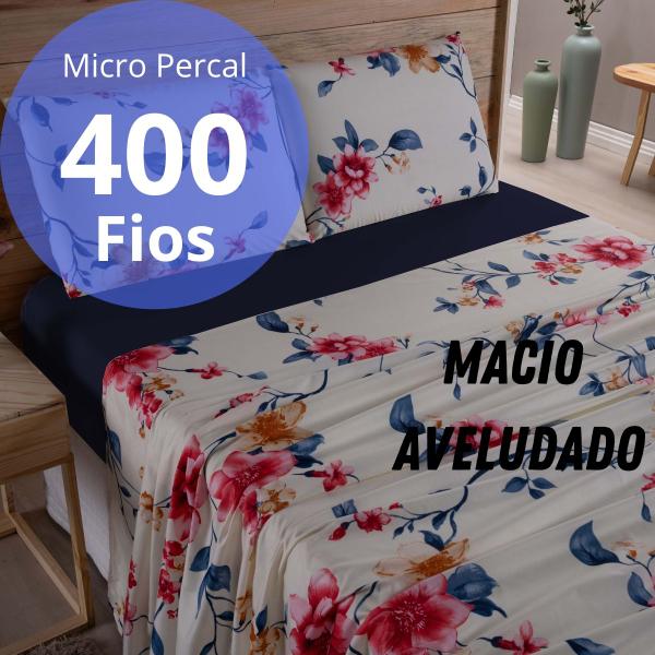 Imagem de Jogo De Lençol Queen 4 Peças Micro Percal Estampado Macio