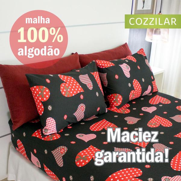 Imagem de Jogo de Lençol Queen Malha 100% Algodão 3 Peças Estampado