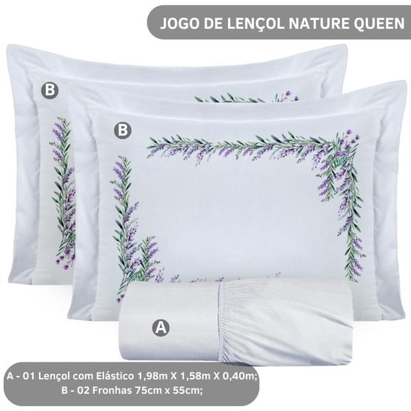 Imagem de Jogo de Lençol Queen Size 3 Peças Percal 180 Fios 100% Algodão Nature