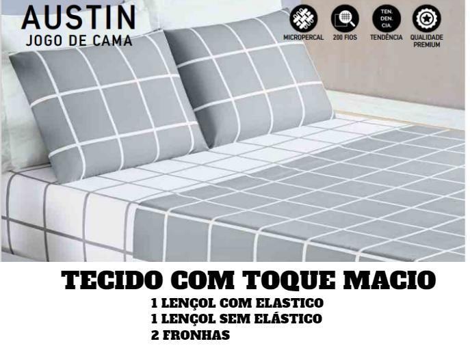 Imagem de Jogo De lençol  roupa de Cama Queen Percal austin 04 Pçs