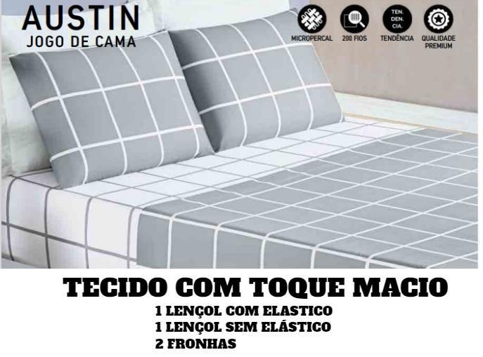 Jogo De lençol roupa de Cama Queen Percal austin 04 Pçs - Magia Enxovais Imagem de Jogo De lençol roupa de Cama Queen Percal austin 04 Pçs
