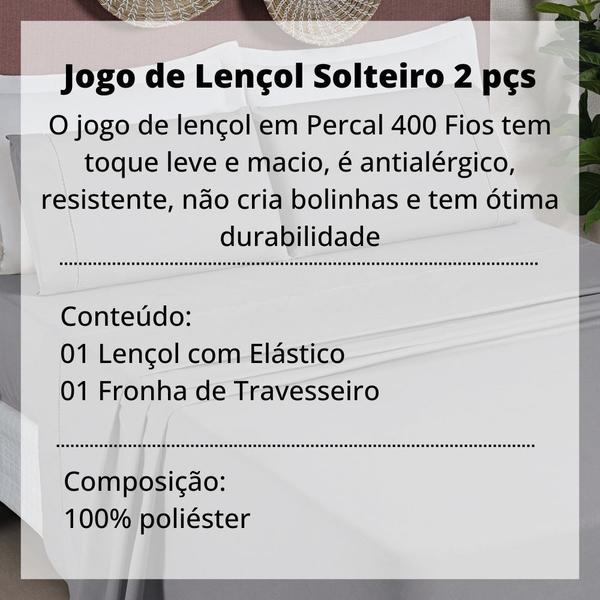 Imagem de Jogo de Lençol Solteiro 2 Peças Percal 400 Fios Ponto Palito