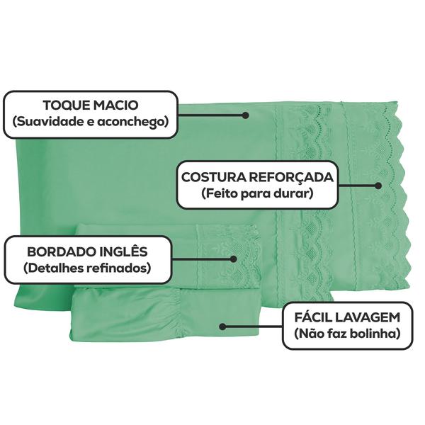 Imagem de Jogo De Lençol Solteiro 3 Peças 400 Fios Micropercal Bordado Inglês Toque Acetinado Macio Luxo Premium