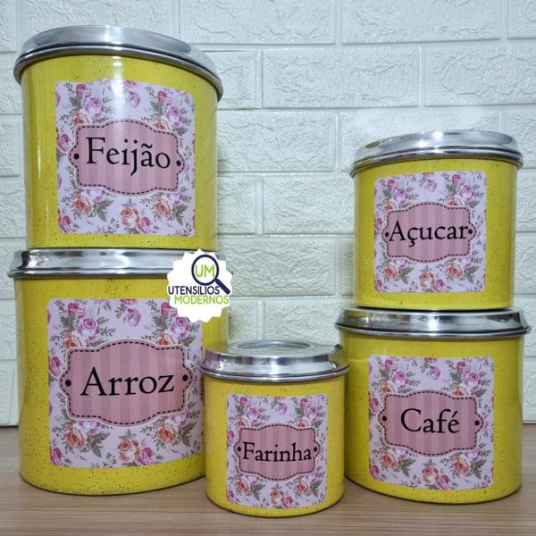 Jogo de Mantimentos 5 Peças Alumínio Amarelo Flor 4 - Aluminio AMJ Imagem de Jogo de Mantimentos 5 Peças Alumínio Amarelo Flor 4