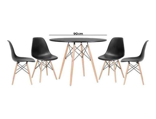 Imagem de Jogo De Mesa 4 Cadeiras Pretas Eames Eiffel 90Cm Base Madeir