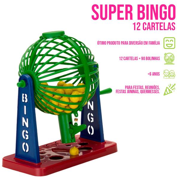 Imagem de Jogo De Mesa Bingo Completo Tabuleiro Dispenser De Bolinhas 12 Cartelas Dikamais