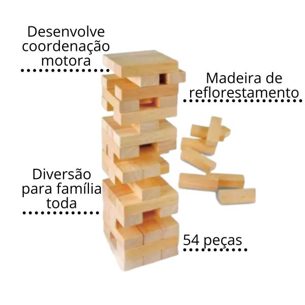 Imagem de Jogo de mesa caiu perdeu torre de madeira jenga 54 peças pais e filhos