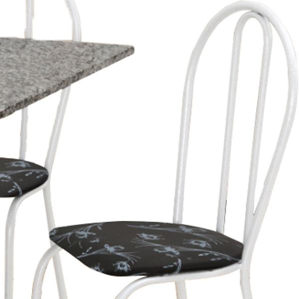 Imagem de Jogo de Mesa e 04 Cadeiras Thais com Tampo Granito Branca/Assento Preto Floral - Artefamol