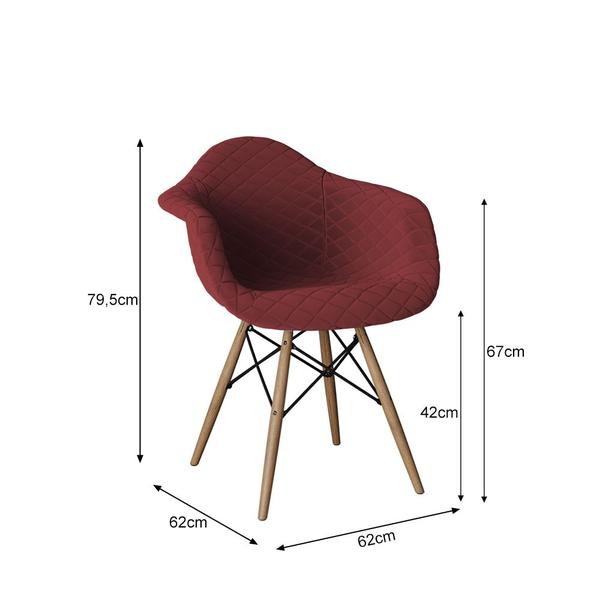 Imagem de Jogo de Mesa Industrial Base Branca Tampo Quadrado 90cm Amêndoa com 4 Poltronas Estofadas Vermelho