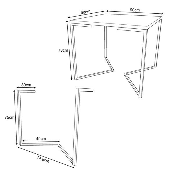 Imagem de Jogo de Mesa Industrial Base Branca Tampo Quadrado 90cm Branca com 4 Poltronas Estofadas Grafite