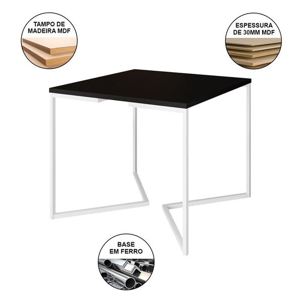 Imagem de Jogo de Mesa Industrial Base Branca Tampo Quadrado 90cm Preto com 4 Poltronas Estofadas Vermelho