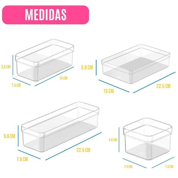 Imagem de Jogo de Organizadores de Gaveta 7 Peças Transparentes Multiúso Modulares P/ Acessórios Escritório Armário Organização